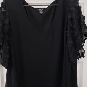 Torrid Black Blouse with Floral Sleeves